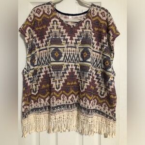 Boho Aztec western print shirt tassel detail Xhilaration women’s size‎ medium